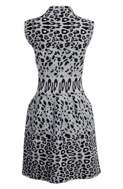 Shop Alaïa Leopard Jacquard Front Zip Sleeveless Fit & Flare Dress In Grey/ Noir