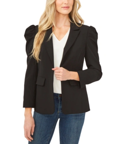 Cece Puff Shoulder Ponte Blazer In Rich Black