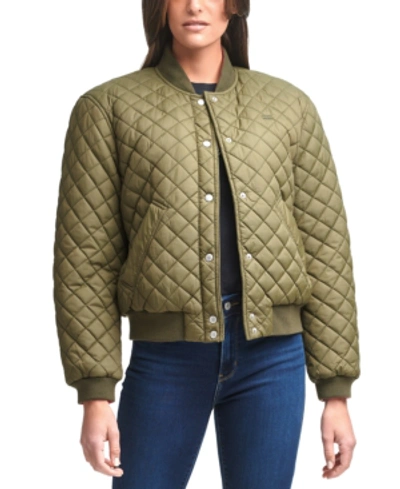 Shop Levi's Diamond Quilted Bomber Jacket In Army Green