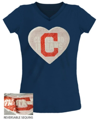 Shop 5th & Ocean Big Girls Cleveland Indians Flip Sequin T-shirt In Navy