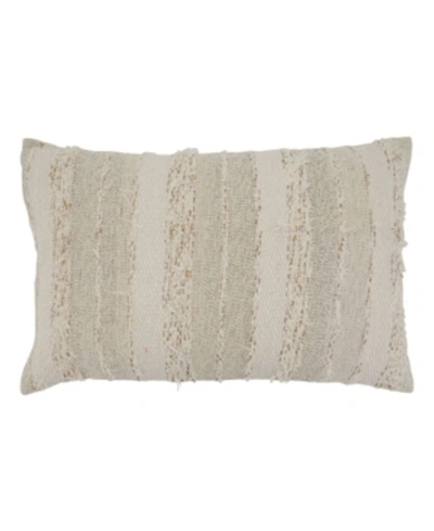Shop Saro Lifestyle Fringed Stripes Decorative Pillow, 16" X 24" In Ivory