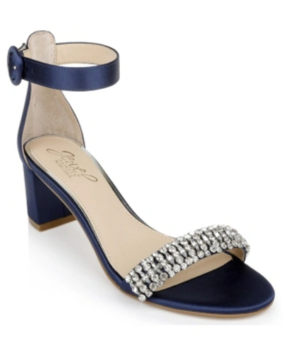 Shop Jewel Badgley Mischka Women's James Block Heel Evening Sandals In Navy Satin