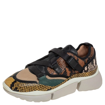 Pre-owned Chloé Multicolor Python Embossed Leather Sonnie Sneakers Size 38