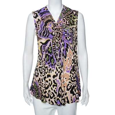 Pre-owned Just Cavalli Multicolored Printed Silk Knit Sleeveless Top M