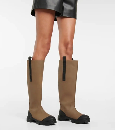 Shop Ganni Rubber Knee-high Boots In 米色