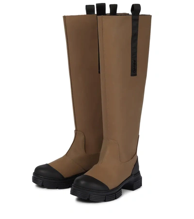 Shop Ganni Rubber Knee-high Boots In 米色