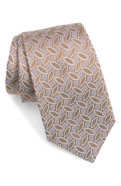 Shop David Donahue Leaf Pattern Silk Tie In Dune