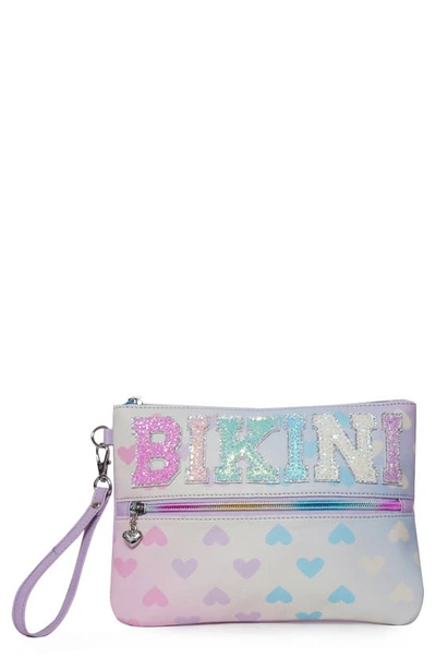 Shop Omg Accessories Bikini Glitter Heart Wristlet In Cotton Candy