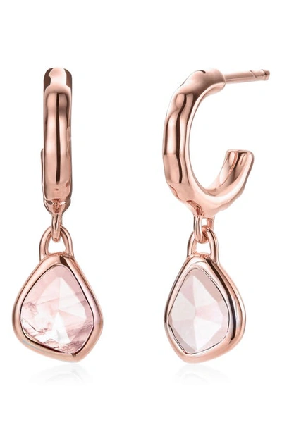 Shop Monica Vinader Siren Mini Nugget Drop Earrings In Rose Gold/ Rose Quartz