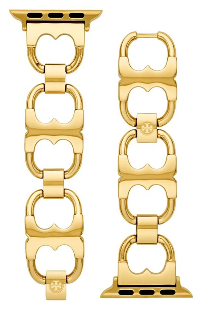 Shop Tory Burch Double-t Link 20mm Apple Watch® Watchband In Gold