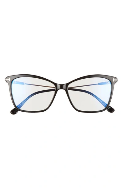 Shop Tom Ford 56mm Cat Eye Blue Light Blocking Glasses In Black/ Rose Gold