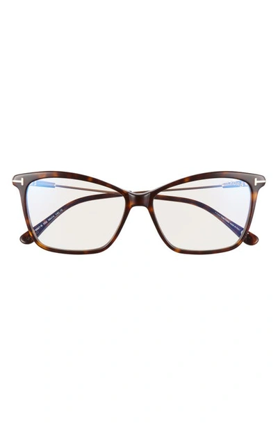 Tom Ford Blue Block Square Plastic Optical Glasses In Dark Havana/ Rose Gold