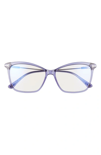 Shop Tom Ford 56mm Cat Eye Blue Light Blocking Glasses In Transparent Purple/ Palladium