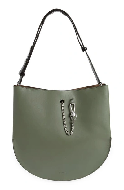 Shop Allsaints Beaumont Snake Embossed Leather Hobo Bag In Sage Green