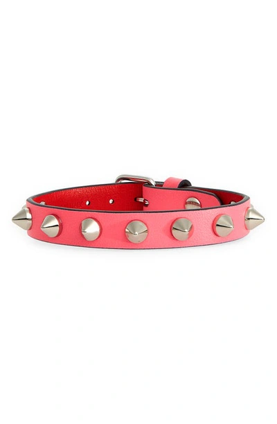 Shop Christian Louboutin Loublink Studded Leather Bracelet In Fiesta/ Silver