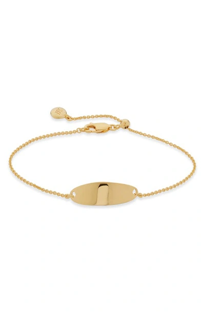 Shop Monica Vinader Nura Tiny Oval Plate Bracelet In Yellow Gold