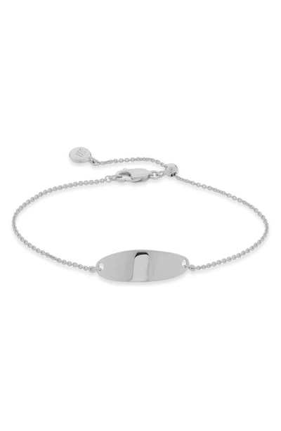 Shop Monica Vinader Nura Tiny Oval Plate Bracelet In Silver