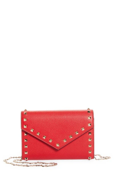 Shop Valentino Rockstud Wallet On A Chain In Rouge