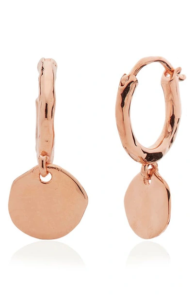 Shop Monica Vinader Siren Muse Mini Coin Drop Huggie Hoop Earrings In Rose Gold