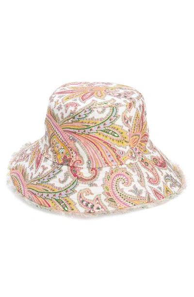Shop Zimmermann Reversible Linen Bucket Hat In Ivory Paisley
