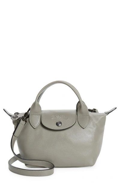 Shop Longchamp Mini Le Pliage Cuir Leather Top Handle Bag In Turtle Dove
