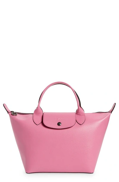 NEW LONGCHAMP Le Pliage Cuir Medium Leather Satchel Bag PEONY Pink