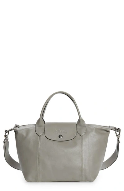 Longchamp Medium Le Pliage Cuir Gray Chalk Leather Shoulder Bag Tote  Foldable