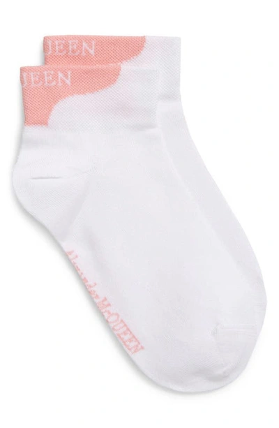 Shop Alexander Mcqueen Logo Ankle Socks In White/ Pink