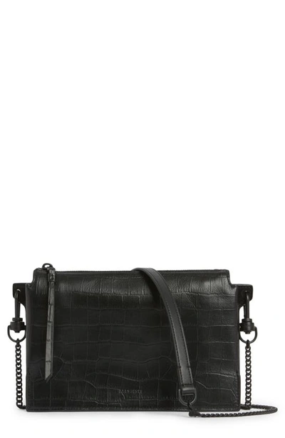 Shop Allsaints Fletcher Leather Crossbody Bag In Black Croc