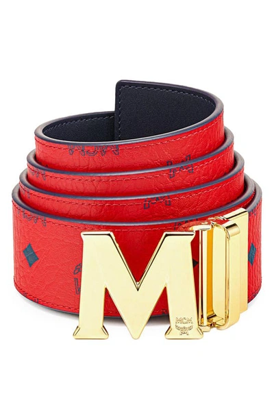 Shop Mcm Flat M Reversible Belt In Candy Red