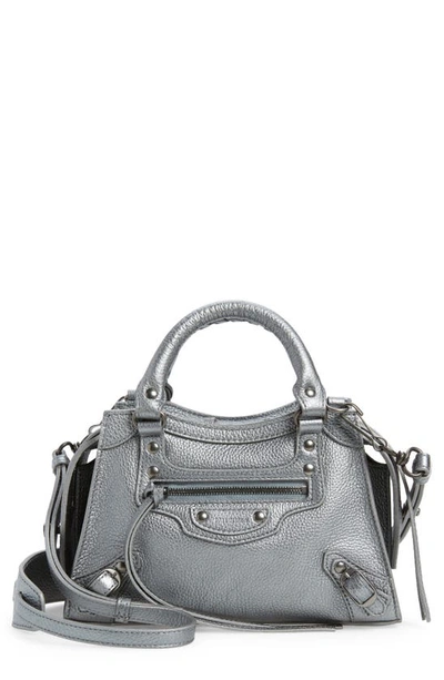 Shop Balenciaga Mini Neo Classic City Leather Top Handle Bag In Silver