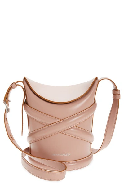 Shop Alexander Mcqueen Small The Curve Leather Shoulder Bag In Rose Gold