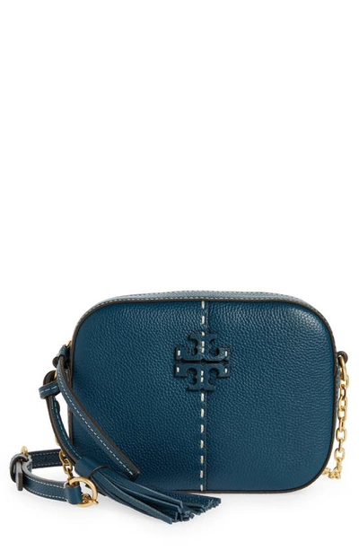 Shop Tory Burch Mcgraw Leather Camera Bag In Federal Blue
