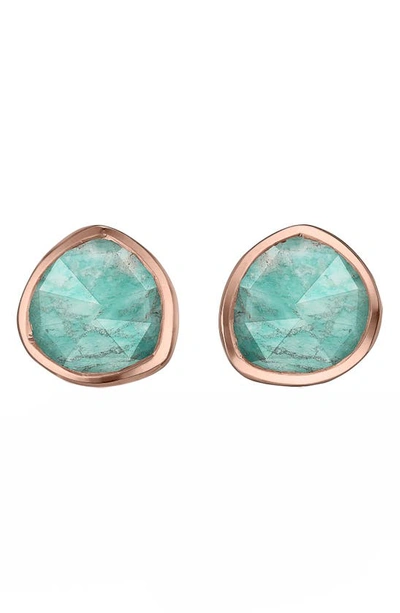 Shop Monica Vinader Siren Semiprecious Stone Stud Earrings In Amazonite/ Rose Gold