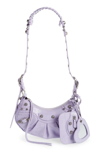 Shop Balenciaga Extra Small Le Cagole Metallic Calfskin Shoulder Bag In Lilac