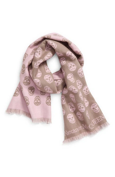 Shop Alexander Mcqueen Skull Wool Scarf In Sand/ Pink