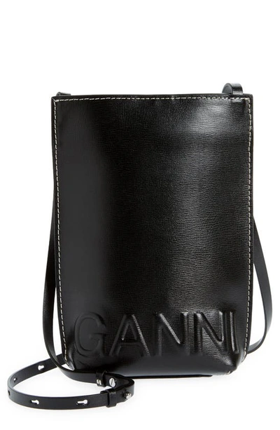 Shop Ganni Recycled Leather Phone Crossbody Bag In Black