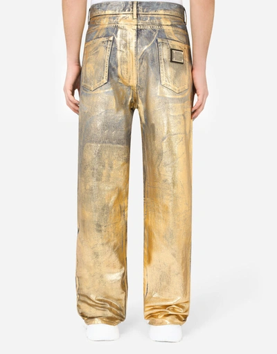 Shop Dolce & Gabbana Gold-coated Oversize Jeans In Multicolor