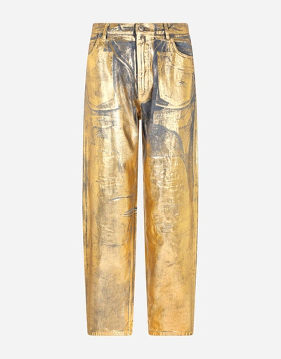 Shop Dolce & Gabbana Gold-coated Oversize Jeans In Multicolor
