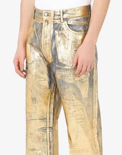 Shop Dolce & Gabbana Gold-coated Oversize Jeans In Multicolor