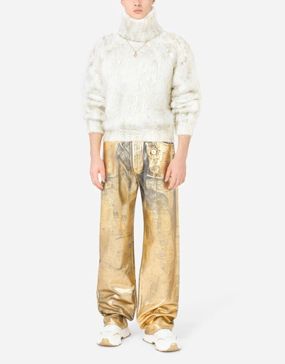 Shop Dolce & Gabbana Gold-coated Oversize Jeans In Multicolor