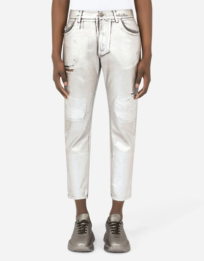 Shop Dolce & Gabbana Regular-fit Silver-plated Jeans In Multicolor