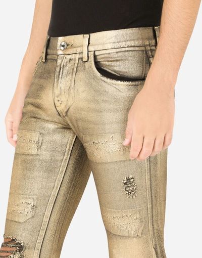 Shop Dolce & Gabbana Black Skinny Stretch Jeans With Gold Coating