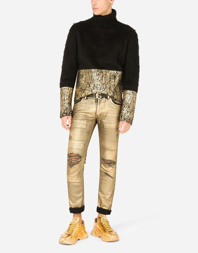 Shop Dolce & Gabbana Black Skinny Stretch Jeans With Gold Coating