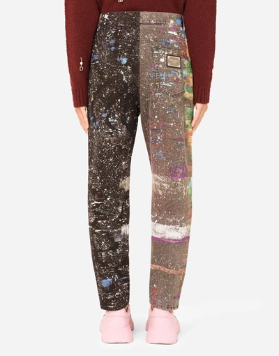 Shop Dolce & Gabbana Oversize Jeans With Plated Multi-colored Print In Multicolor