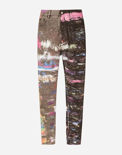 Shop Dolce & Gabbana Oversize Jeans With Plated Multi-colored Print In Multicolor