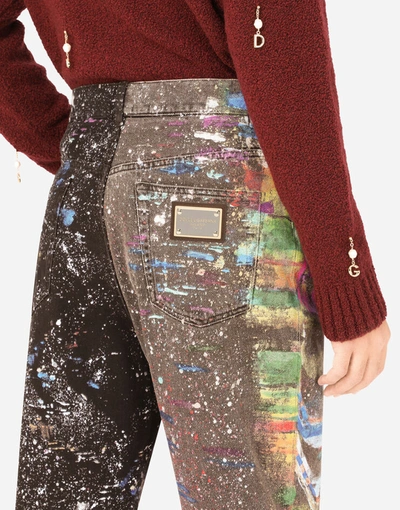 Shop Dolce & Gabbana Oversize Jeans With Plated Multi-colored Print In Multicolor