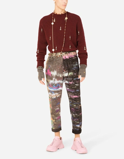 Shop Dolce & Gabbana Oversize Jeans With Plated Multi-colored Print In Multicolor