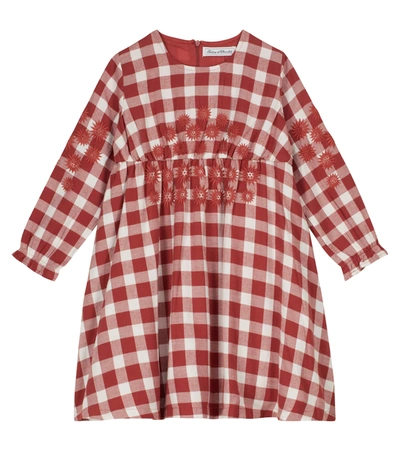 Shop Tartine Et Chocolat Embroidered Checked Cotton Dress In Red