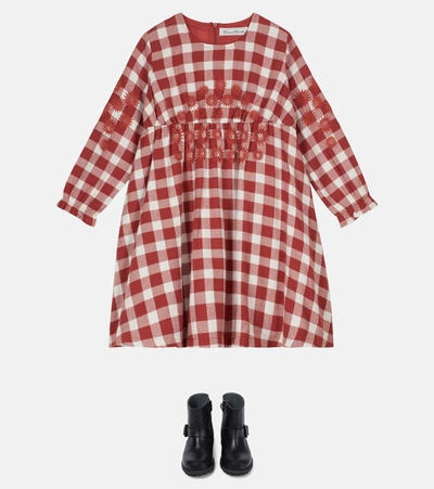 Shop Tartine Et Chocolat Embroidered Checked Cotton Dress In Red
